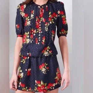 Juicy Couture Navy Floral Mini Dress with Red & Green Accents